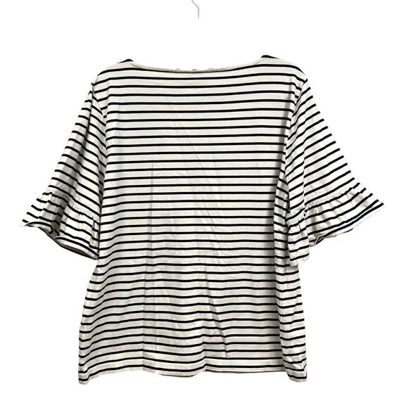 J. Crew Womens Top Striped Navy Cream Short‎ Bell Ruffled Sleeves Sz XXL - Picture 4 of 5